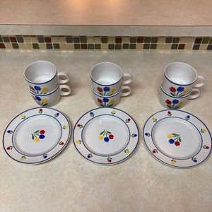 Vintage 9Pc 1985 Tulip Tyme Stoneware Set